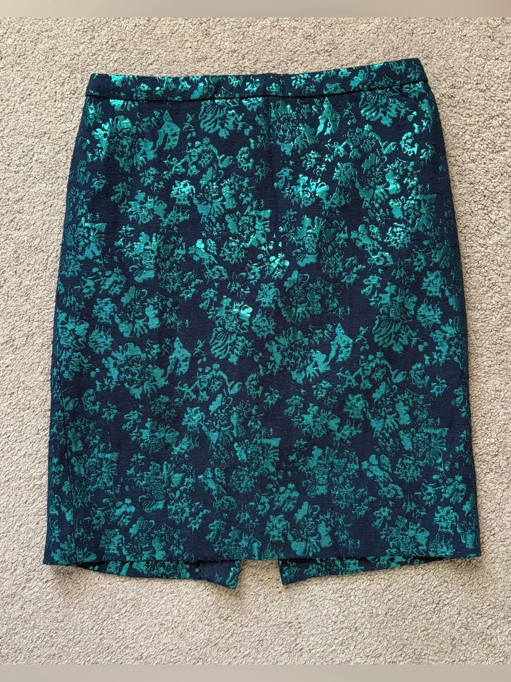 J.CREW The Pencil Skirt Women’s 2 Teal Navy Metallic Floral Brocade